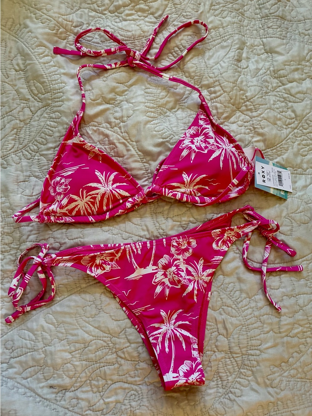Roxy Swim High Cheeky Pink And White Floral Bikini (Small) NWT